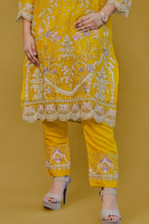 Pastel Yellow Floral Organza Suit